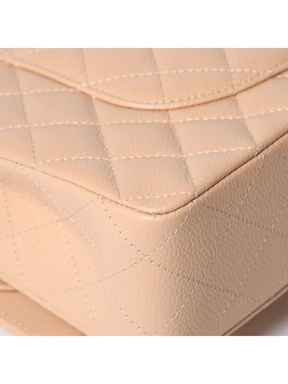 Chanel Quilted 25 Double Flap Chain Shoulder Bag Caviar Leather Beige Gold